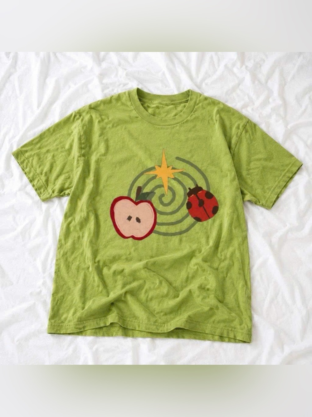 Green Graphic T-Shirt with Apple & Ladybug